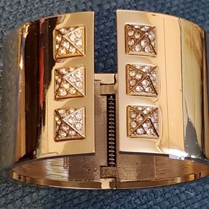 Victoria's Secret goldtone bold hinged cuff bracelet with rhinestones NIB